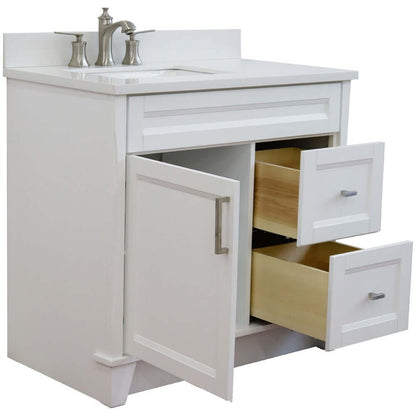 37" Single sink vanity in White finish with White quartz and Left door/Left sink - 400700-37L-WH-WERL