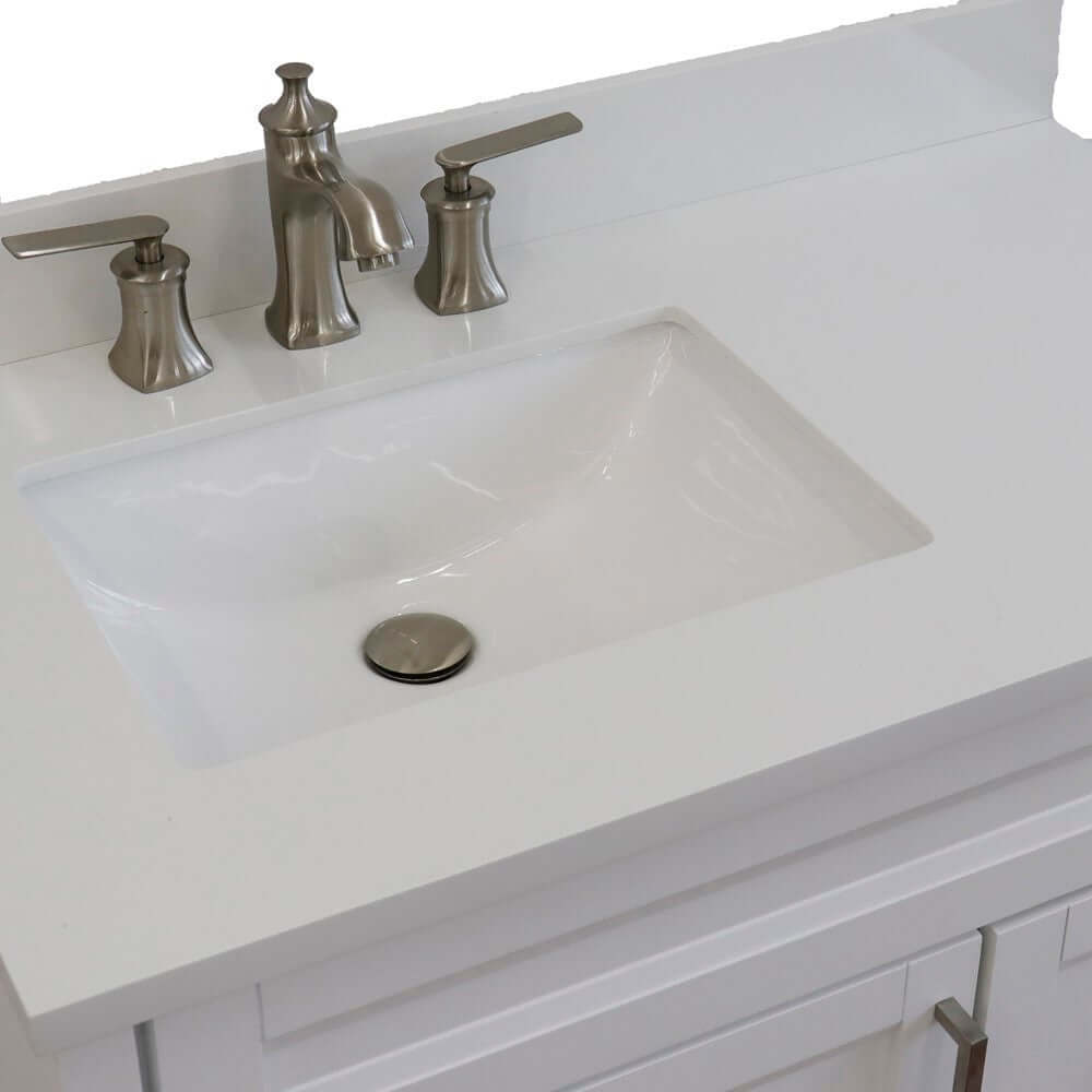 37" Single sink vanity in White finish with White quartz and Left door/Left sink - 400700-37L-WH-WERL