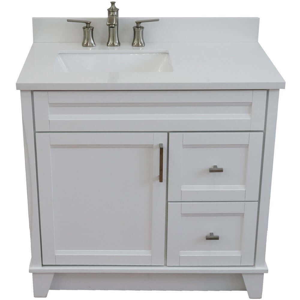 37" Single sink vanity in White finish with White quartz and Left door/Left sink - 400700-37L-WH-WERL