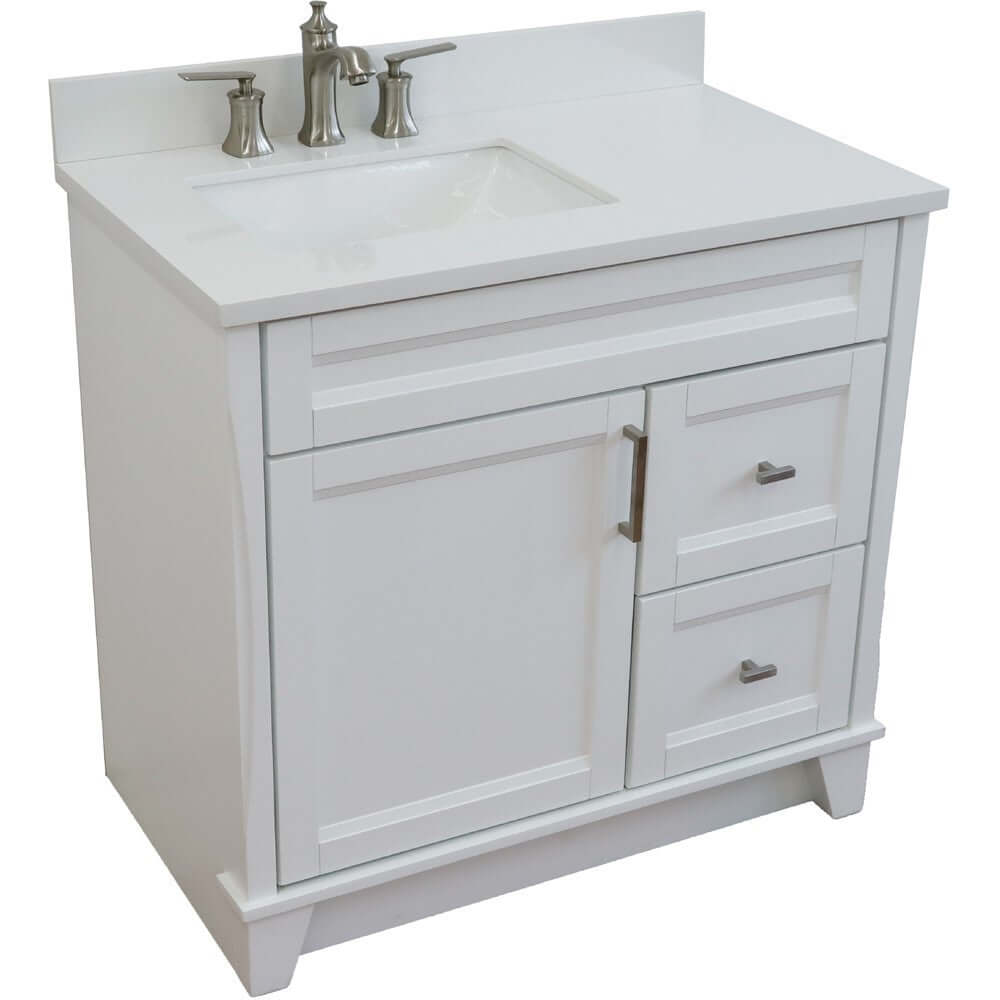 37" Single sink vanity in White finish with White quartz and Left door/Left sink - 400700-37L-WH-WERL