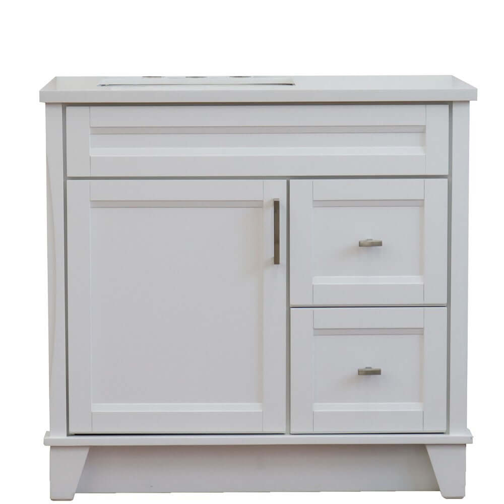 37" Single sink vanity in White finish with White quartz and Left door/Left sink - 400700-37L-WH-WERL