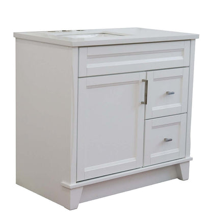 37" Single sink vanity in White finish with White quartz and Left door/Left sink - 400700-37L-WH-WERL