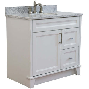 37" Single sink vanity in White finish with White Carrara marble and Left door/Center sink - 400700-37L-WH-WMOC
