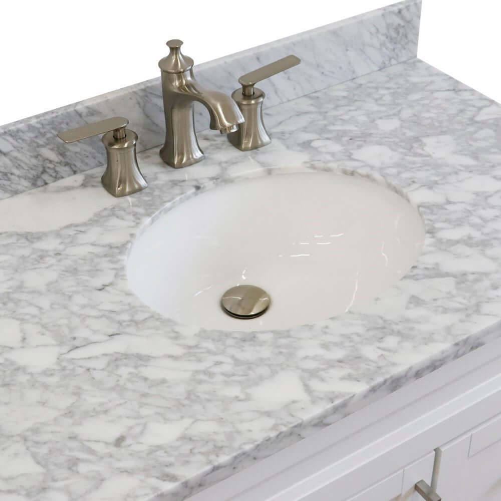 37" Single sink vanity in White finish with White Carrara marble and Left door/Center sink - 400700-37L-WH-WMOC