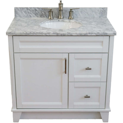 37" Single sink vanity in White finish with White Carrara marble and Left door/Center sink - 400700-37L-WH-WMOC