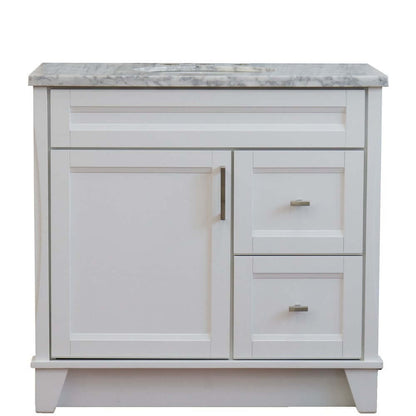 37" Single sink vanity in White finish with White Carrara marble and Left door/Center sink - 400700-37L-WH-WMOC