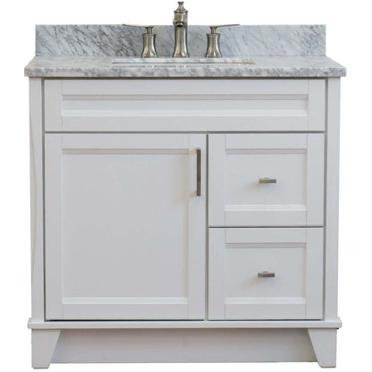 37" Single sink vanity in White finish with White Carrara marble and Left door/Center sink - 400700-37L-WH-WMRC