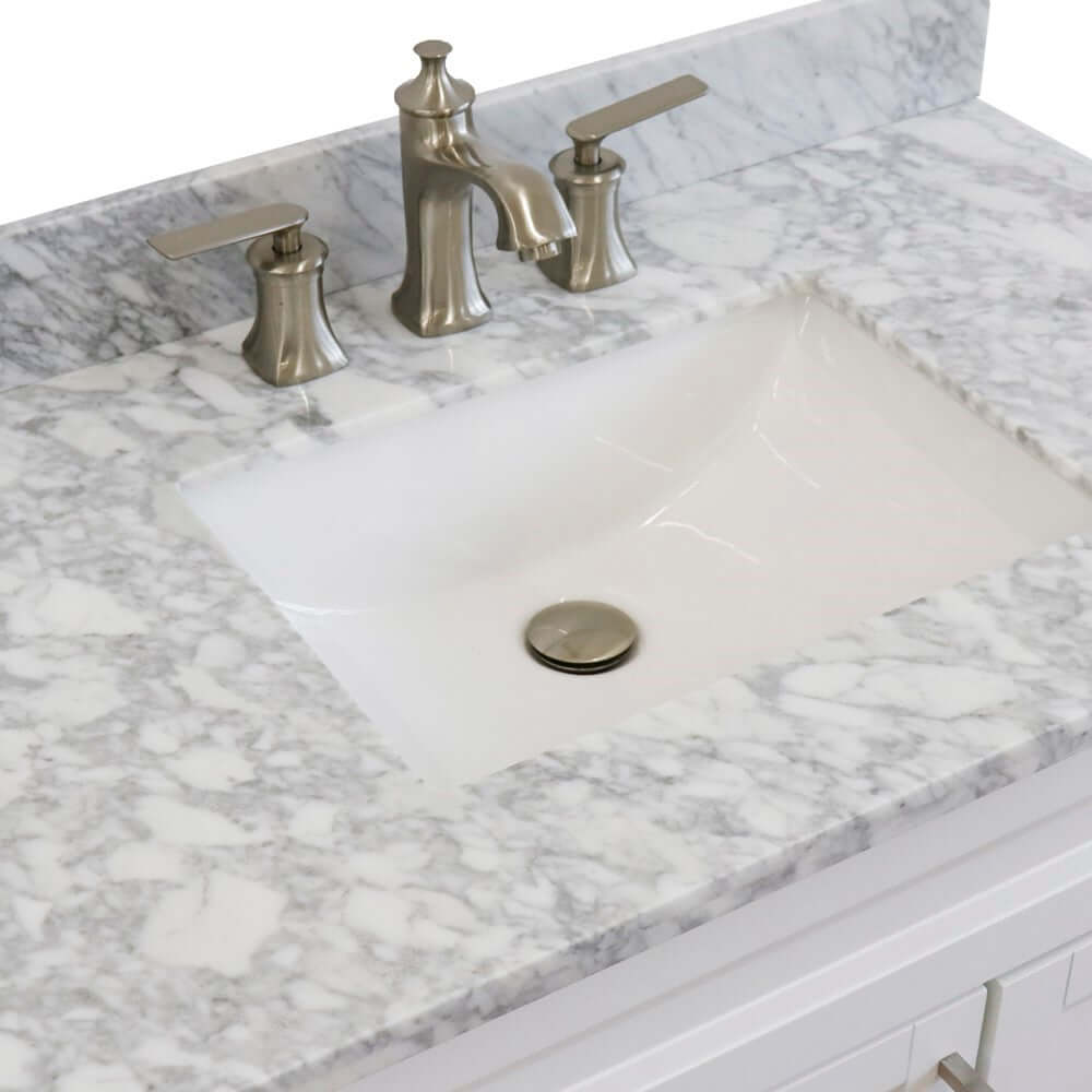 37" Single sink vanity in White finish with White Carrara marble and Left door/Center sink - 400700-37L-WH-WMRC