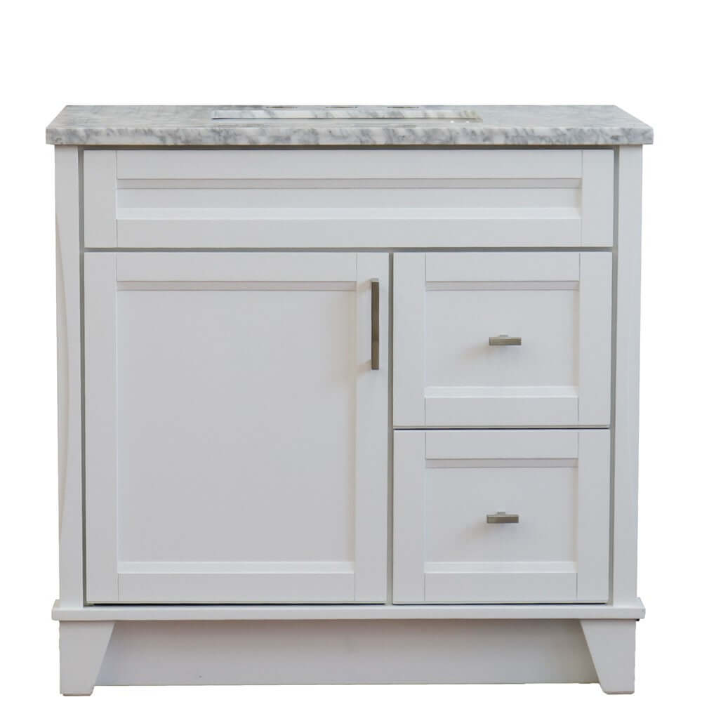 37" Single sink vanity in White finish with White Carrara marble and Left door/Center sink - 400700-37L-WH-WMRC