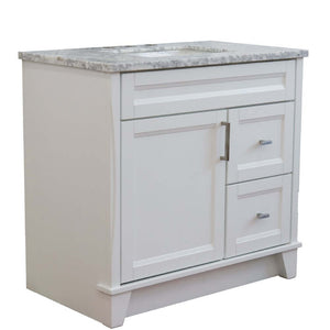 37" Single sink vanity in White finish with White Carrara marble and Left door/Center sink - 400700-37L-WH-WMRC