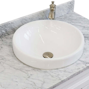 37" Single sink vanity in White finish with White Carrara marble and Left door/Round Center sink - 400700-37L-WH-WMRDC
