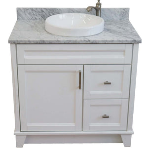 37" Single sink vanity in White finish with White Carrara marble and Left door/Round Center sink - 400700-37L-WH-WMRDC