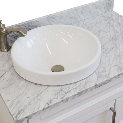 37" Single sink vanity in White finish with White Carrara marble and Left door/Round Left sink - 400700-37L-WH-WMRDL