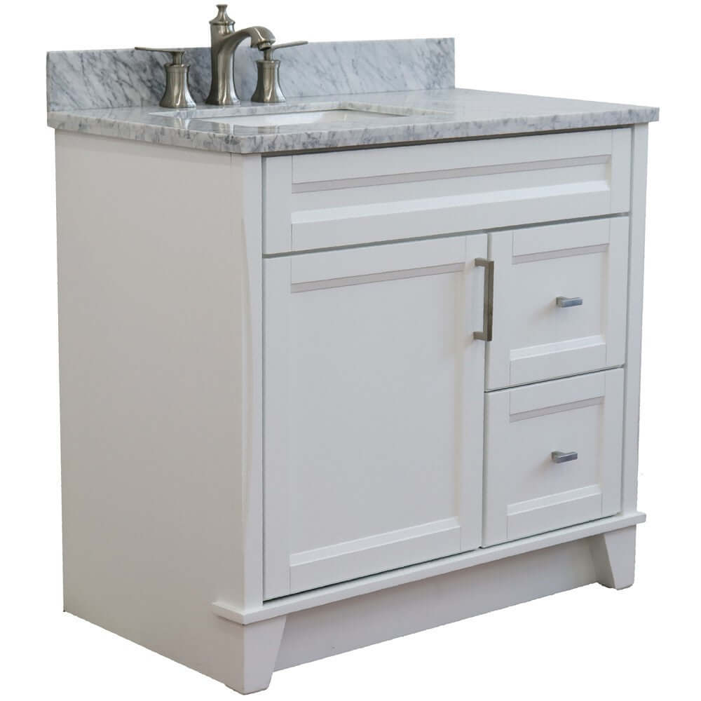 37" Single sink vanity in White finish with White Carrara marble and Left door/Left sink - 400700-37L-WH-WMRL