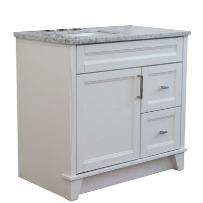 37" Single sink vanity in White finish with White Carrara marble and Left door/Left sink - 400700-37L-WH-WMRL