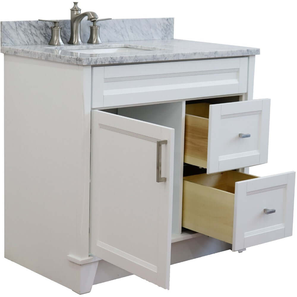 37" Single sink vanity in White finish with White Carrara marble and Left door/Left sink - 400700-37L-WH-WMRL