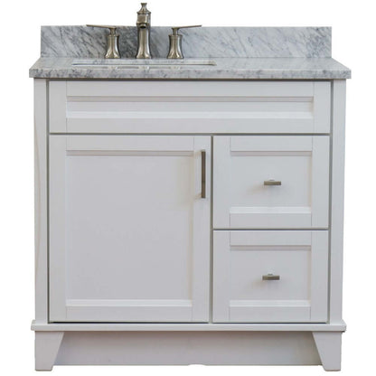 37" Single sink vanity in White finish with White Carrara marble and Left door/Left sink - 400700-37L-WH-WMRL