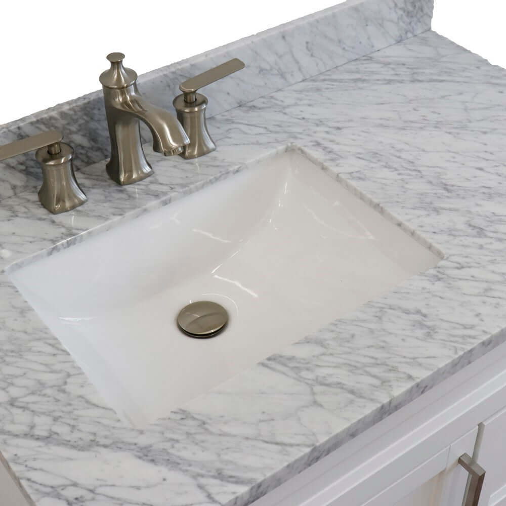 37" Single sink vanity in White finish with White Carrara marble and Left door/Left sink - 400700-37L-WH-WMRL