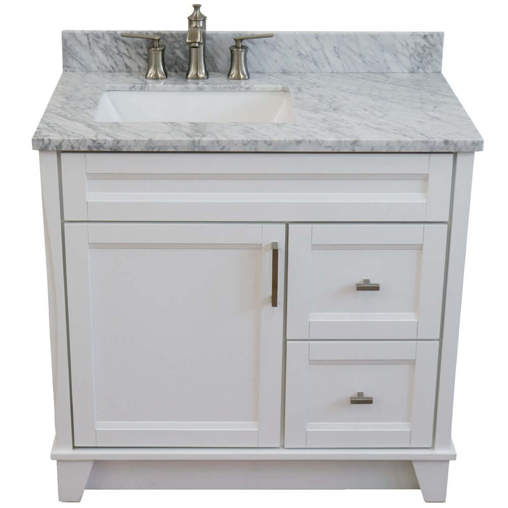 37" Single sink vanity in White finish with White Carrara marble and Left door/Left sink - 400700-37L-WH-WMRL