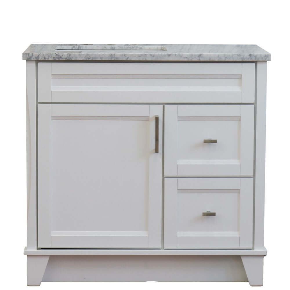 37" Single sink vanity in White finish with White Carrara marble and Left door/Left sink - 400700-37L-WH-WMRL