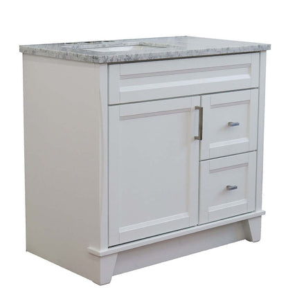 37" Single sink vanity in White finish with White Carrara marble and Left door/Left sink - 400700-37L-WH-WMRL