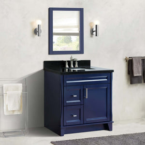 37" Single sink vanity in Blue finish with Black galaxy granite and CENTER rectangle sink- RIGHT drawers - 400700-37R-BU-BGRC