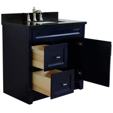 Load image into Gallery viewer, 37&quot; Single sink vanity in Blue finish with Black galaxy granite and CENTER rectangle sink- RIGHT drawers - 400700-37R-BU-BGRC