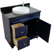 Load image into Gallery viewer, 37&quot; Single sink vanity in Blue finish with Black galaxy granite and CENTER round sink- RIGHT drawers - 400700-37R-BU-BGRDC