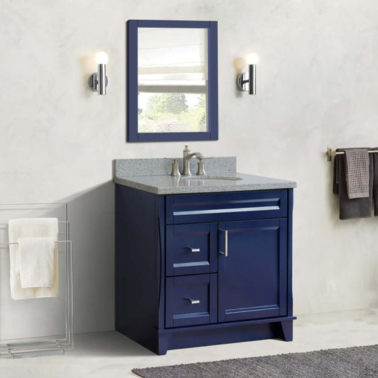 37" Single sink vanity in Blue finish with Gray granite and CENTER oval sink- RIGHT drawers - 400700-37R-BU-GYOC