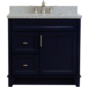 37" Single sink vanity in Blue finish with Gray granite and CENTER rectangle sink- RIGHT drawers - 400700-37R-BU-GYRC