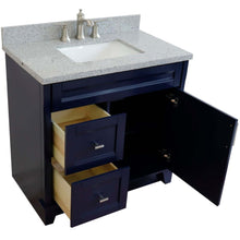 Load image into Gallery viewer, 37&quot; Single sink vanity in Blue finish with Gray granite and CENTER rectangle sink- RIGHT drawers - 400700-37R-BU-GYRC
