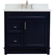 Load image into Gallery viewer, 37&quot; Single sink vanity in Blue finish with White quartz and CENTER oval sink- RIGHT drawers - 400700-37R-BU-WEOC