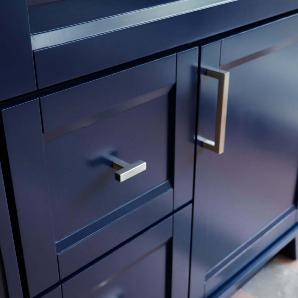 37" Single sink vanity in Blue finish with White Carrara marble and CENTER rectangle sink- RIGHT drawers - 400700-37R-BU-WMRC