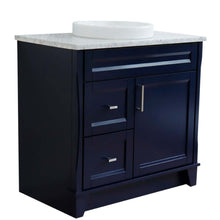 Load image into Gallery viewer, 37&quot; Single sink vanity in Blue finish with White Carrara marble and CENTER round sink- RIGHT drawers - 400700-37R-BU-WMRDC