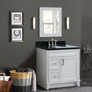 37" Single sink vanity in White finish with Black galaxy granite and CENTER rectangle sink- RIGHT drawers - 400700-37R-WH-BGRC
