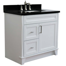 Load image into Gallery viewer, 37&quot; Single sink vanity in White finish with Black galaxy granite and CENTER rectangle sink- RIGHT drawers - 400700-37R-WH-BGRC