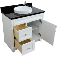 Load image into Gallery viewer, 37&quot; Single sink vanity in White finish with Black galaxy granite and CENTER round sink- RIGHT drawers - 400700-37R-WH-BGRDC