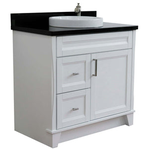 37" Single sink vanity in White finish with Black galaxy granite and CENTER round sink- RIGHT drawers - 400700-37R-WH-BGRDC