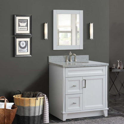 37" Single sink vanity in White finish with Gray granite and CENTER oval sink- RIGHT drawers - 400700-37R-WH-GYOC