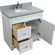 Load image into Gallery viewer, 37&quot; Single sink vanity in White finish with Gray granite and CENTER oval sink- RIGHT drawers - 400700-37R-WH-GYOC