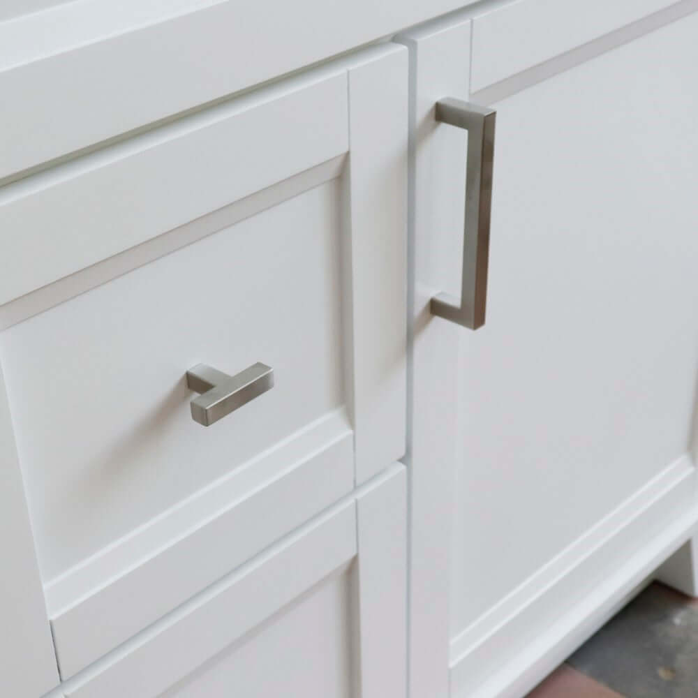 37" Single sink vanity in White finish with Gray granite and CENTER oval sink- RIGHT drawers - 400700-37R-WH-GYOC