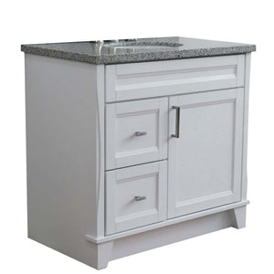 37" Single sink vanity in White finish with Gray granite and CENTER oval sink- RIGHT drawers - 400700-37R-WH-GYOC