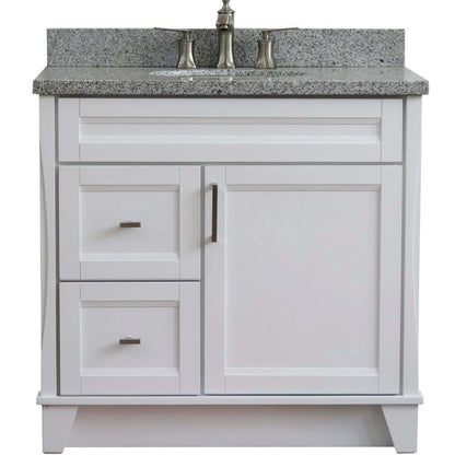 37" Single sink vanity in White finish with Gray granite and CENTER oval sink- RIGHT drawers - 400700-37R-WH-GYOC