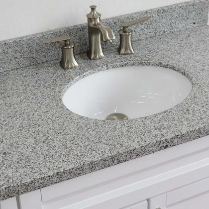 37" Single sink vanity in White finish with Gray granite and CENTER oval sink- RIGHT drawers - 400700-37R-WH-GYOC