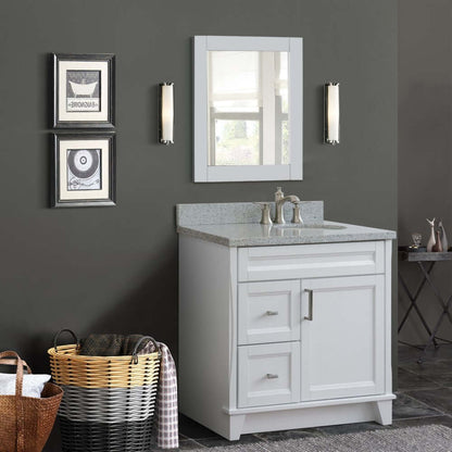 37" Single sink vanity in White finish with Gray granite and LEFT oval sink- RIGHT drawers - 400700-37R-WH-GYOR