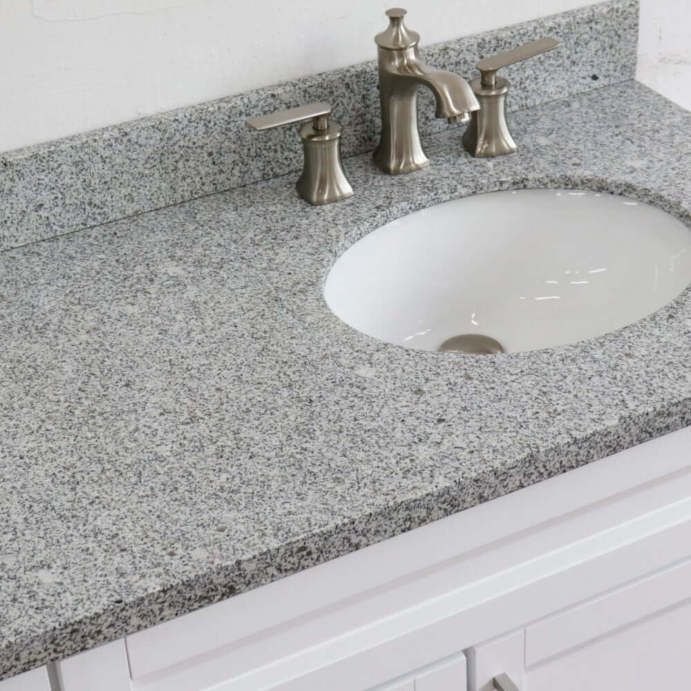 37" Single sink vanity in White finish with Gray granite and LEFT oval sink- RIGHT drawers - 400700-37R-WH-GYOR