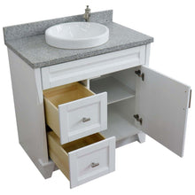 Load image into Gallery viewer, 37&quot; Single sink vanity in White finish with Gray granite and CENTER round sink- RIGHT drawers - 400700-37R-WH-GYRDC