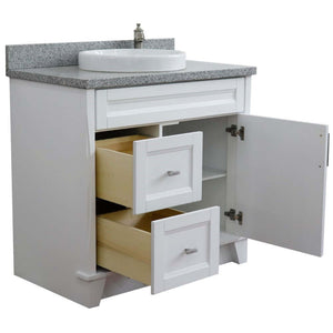 37" Single sink vanity in White finish with Gray granite and CENTER round sink- RIGHT drawers - 400700-37R-WH-GYRDC