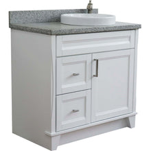 Load image into Gallery viewer, 37&quot; Single sink vanity in White finish with Gray granite and LEFT round sink- RIGHT drawers - 400700-37R-WH-GYRDR
