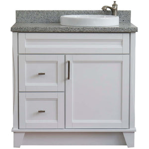 37" Single sink vanity in White finish with Gray granite and LEFT round sink- RIGHT drawers - 400700-37R-WH-GYRDR